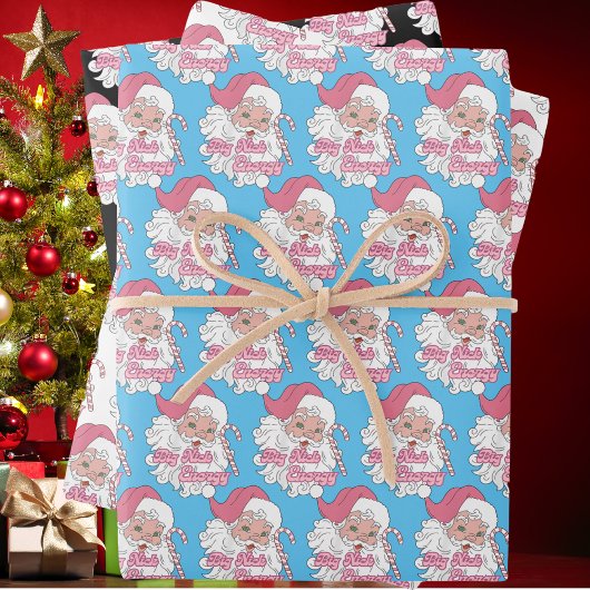 Retro Groovy Grote Nick Santa Energy Roze Kerstman Inpakpapier Vel