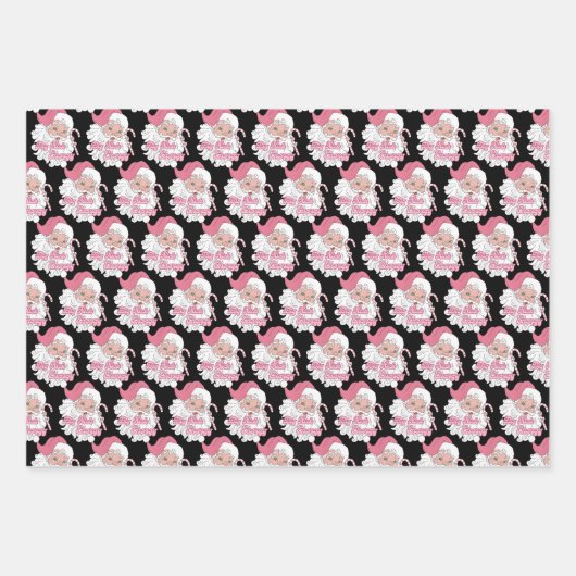 Retro Groovy Grote Nick Santa Energy Roze Kerstman Inpakpapier Vel (Voorkant 3)