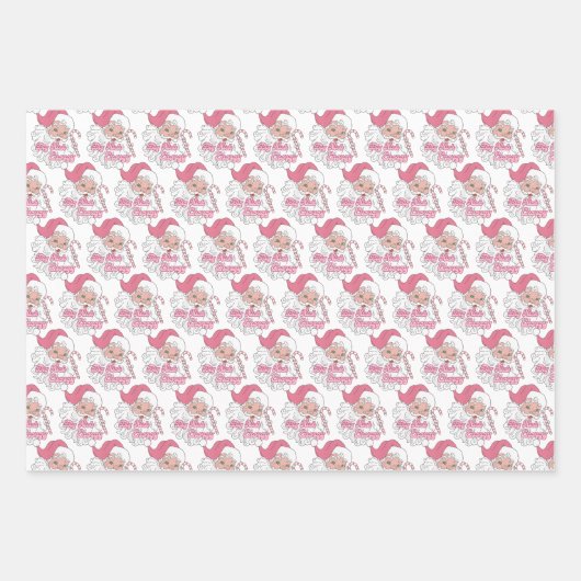 Retro Groovy Grote Nick Santa Energy Roze Kerstman Inpakpapier Vel (Voorkant 2)