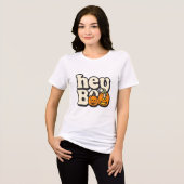 Retro Groovy Halloween Dames T-Shirt | “Hey Boo” (Voorkant volledig)