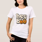 Retro Groovy Halloween Dames T-Shirt | “Hey Boo” (Voorkant)