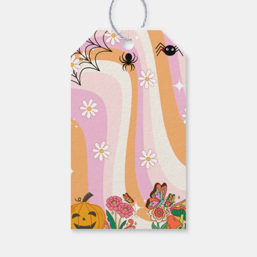 Retro Groovy Halloween Dank je Verjaardag Cadeaulabel (Achterkant)