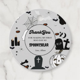 Retro groovy Halloween eerste verjaardag Dank U Bedankjes Labels