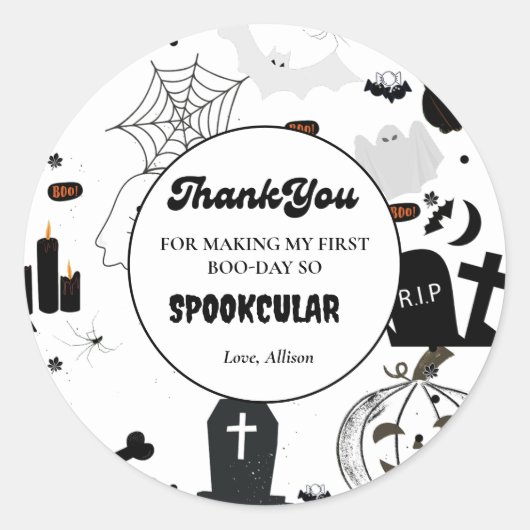 Retro groovy Halloween eerste verjaardag Dank U Ronde Sticker (Voorkant)