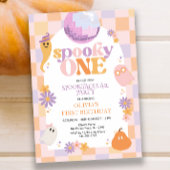 Retro Groovy Halloween Eerste Verjaardag Uitnodigi Kaart