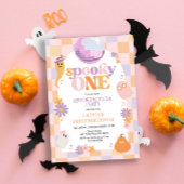 Retro Groovy Halloween Eerste Verjaardag Uitnodigi Kaart