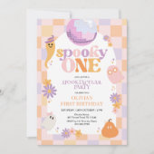 Retro Groovy Halloween Eerste Verjaardag Uitnodigi Kaart (Voorkant)