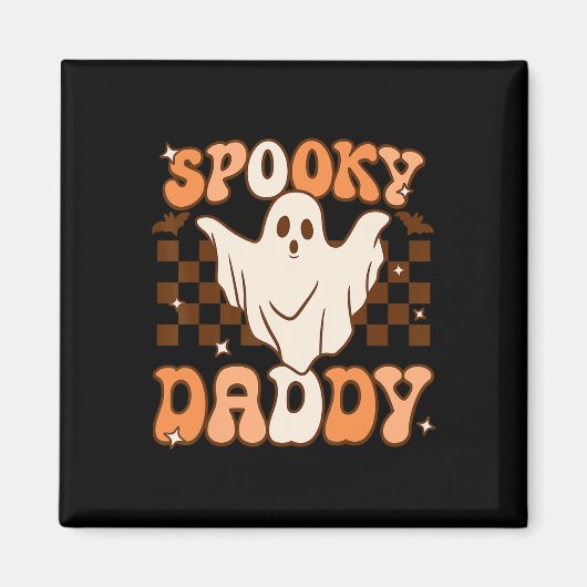 Retro Groovy Halloween Ghost Spooky Daddy Kostuum Magneet (Voorkant)