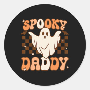 Retro Groovy Halloween Ghost Spooky Daddy Kostuum Ronde Sticker