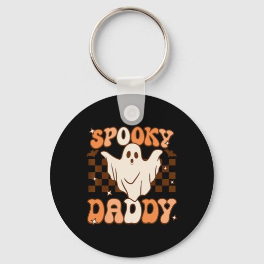 Retro Groovy Halloween Ghost Spooky Daddy Kostuum Sleutelhanger (Voorkant)