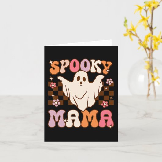 Retro Groovy Halloween Ghost Spooky Mama Kostuum Kaart (Gele Bloem)