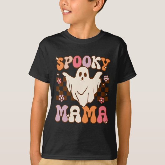 Retro Groovy Halloween Ghost Spooky Mama Kostuum T-shirt (Voorkant)