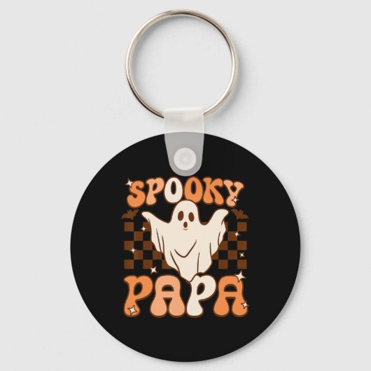 Retro Groovy Halloween Ghost Spooky Papa Kostuum Sleutelhanger (Voorkant)