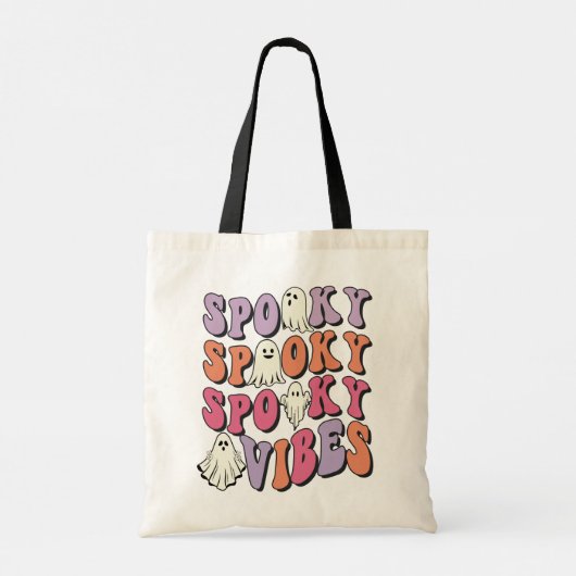 Retro Groovy Halloween Ghost Spooky Vibes Canvas t Tote Bag (Achterkant)