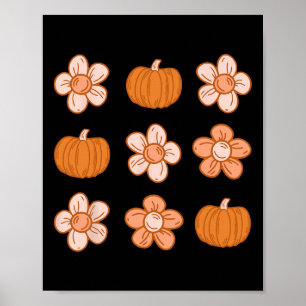 Retro Groovy Halloween Herfst Hippie Pompoen Bloem Poster