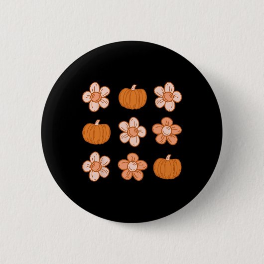 Retro Groovy Halloween Herfst Hippie Pompoen Bloem Ronde Button 5,7 Cm (Voorkant)