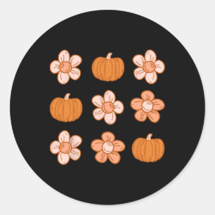Retro Groovy Halloween Herfst Hippie Pompoen Bloem Ronde Sticker