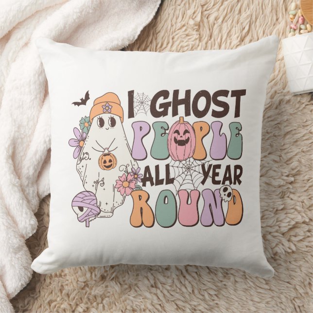 Retro Groovy Halloween I Ghost Mensen Het hele jaa Kussen (Deken)