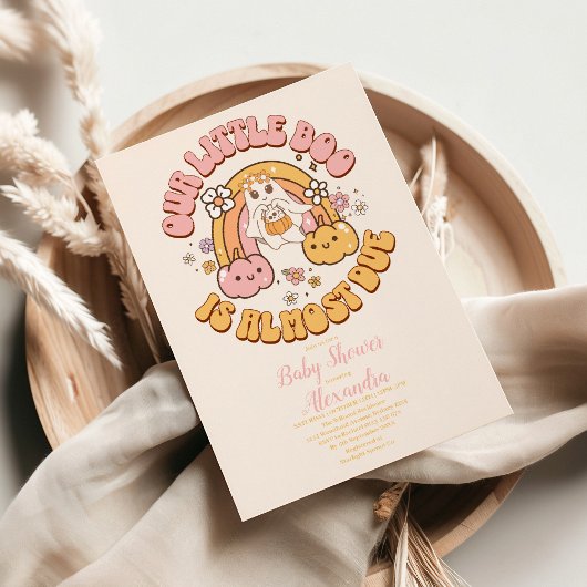 Retro Groovy Halloween Little Boo Baby shower Kaart