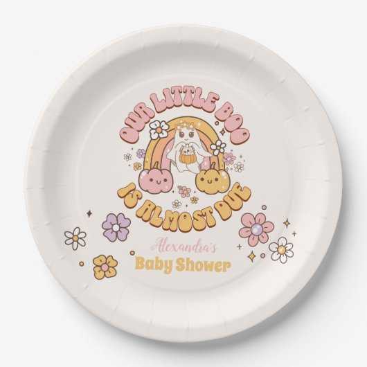 Retro Groovy Halloween Little Boo Baby shower Papieren Bordje (Voorkant)