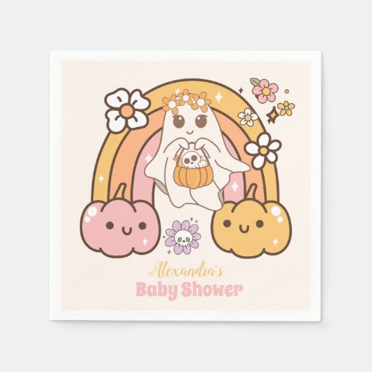 Retro Groovy Halloween Little Boo Baby shower Servet (Voorkant)