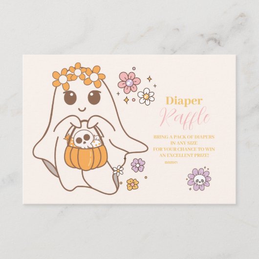Retro Groovy Halloween Little Boo Raffle Diapper Informatiekaartje (Voorkant)
