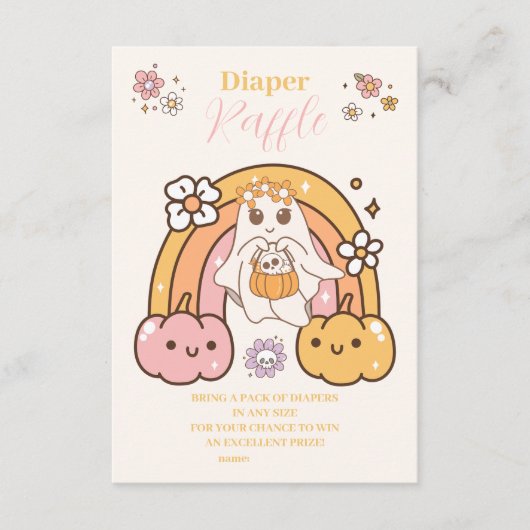 Retro Groovy Halloween Little Boo Raffle Diapper Informatiekaartje (Voorkant)