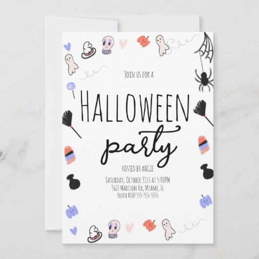 Retro Groovy Halloween Party  Doodles Kaart (Voorkant)