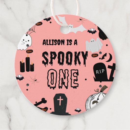 Retro Groovy Halloween spooky een eerste verjaarda Bedankjes Labels (Voorkant)