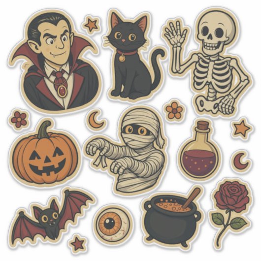Retro groovy Halloween sticker vel (Voorkant)