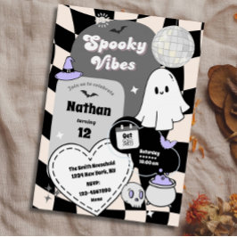 Retro Groovy Halloween Verjaardag Spooky Ghost Kaart
