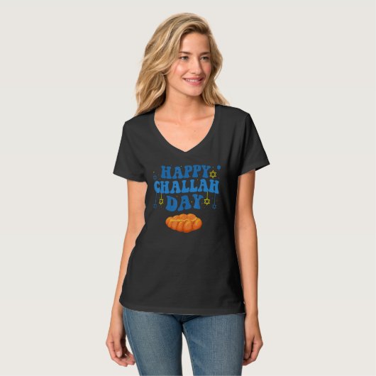 Retro Groovy Happy Challah Days Hanukkah Jewish B T-shirt (Voorkant volledig)