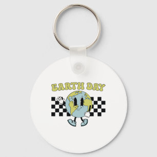 Retro Groovy Happy Earth Day Schattigee aarde met Sleutelhanger