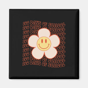 Retro Groovy Happy Face 100 dagen schoolkoffie 10 Magneet