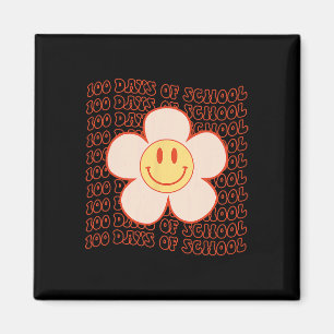 Retro Groovy Happy Face 100 dagen schoolkoffie 10 Magneet