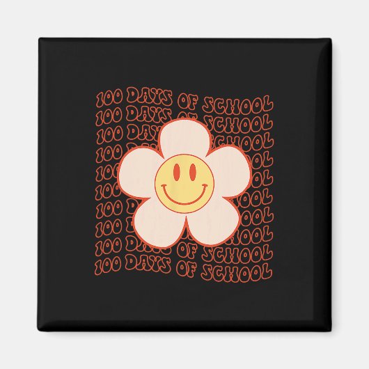 Retro Groovy Happy Face 100 dagen schoolkoffie 10 Magneet (Voorkant)