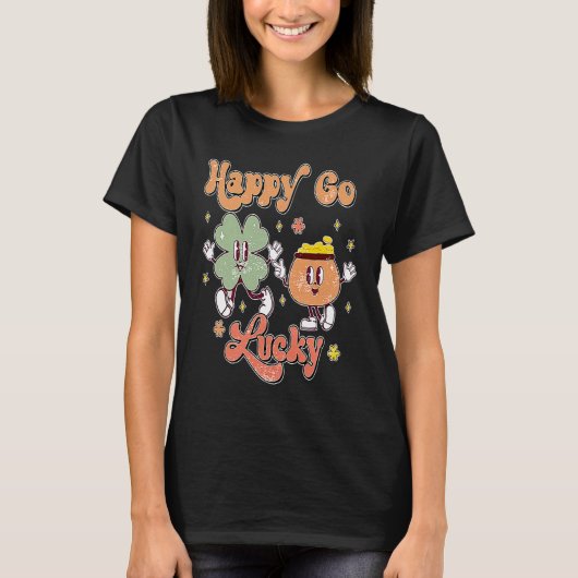 Retro Groovy Happy Go Lucky Shamrocks Clover St Pa T-shirt (Voorkant)
