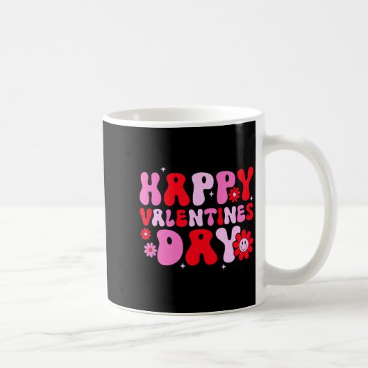 Retro Groovy Happy Valentines Day Hearts Love Wome Koffiemok (Rechts)