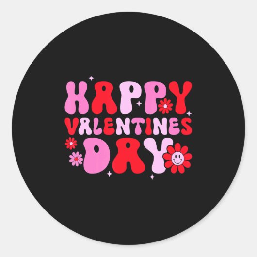 Retro Groovy Happy Valentines Day Hearts Love Wome Ronde Sticker (Voorkant)