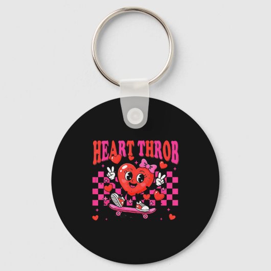 Retro Groovy Hart Kloppende Valentijnsdag Peuters Sleutelhanger (Voorkant)