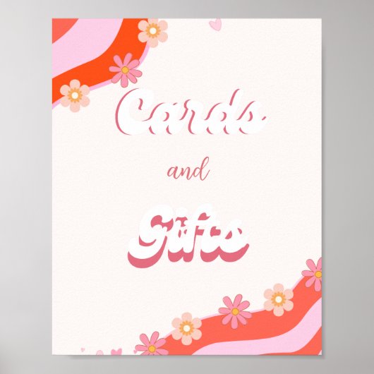 Retro groovy Hart Valentijn kaart & geschenken tek Poster (Voorkant)