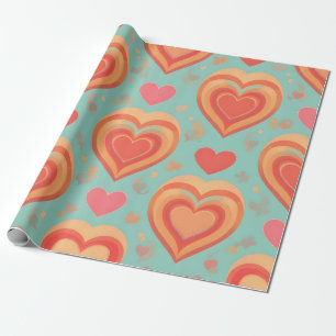 Retro Groovy Harten 70s Valentijnsdag Liefde Koraa Cadeaupapier