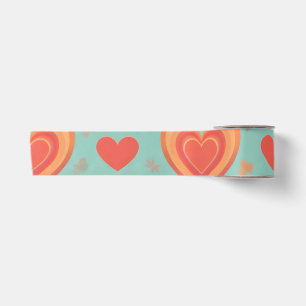 Retro Groovy Harten 70s Valentijnsdag Liefde Koraa Satijnen Lint