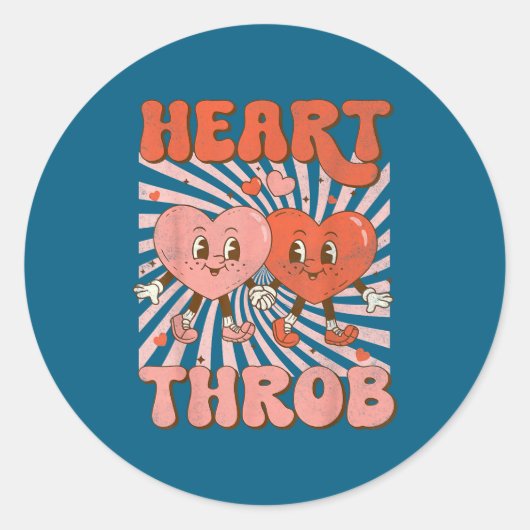 Retro Groovy Heart Throb Valentines Day Toddlers B Ronde Sticker (Voorkant)