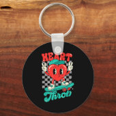 Retro Groovy Heart Throb Valentines Day Toddlers B Sleutelhanger (Voorkant)