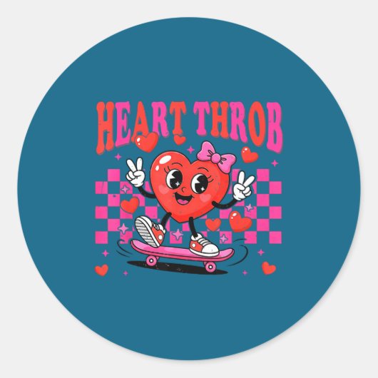 Retro Groovy Heart Throb Valentines Day Toddlers G Ronde Sticker (Voorkant)
