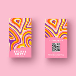 Retro Groovy Helder Roze QR Code Vet Boho Uniek Visitekaartje