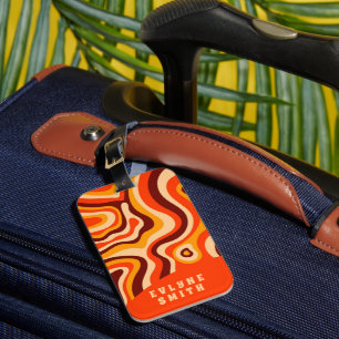 Retro Groovy Helder Sinaasappel Bold Boho Bagagelabel