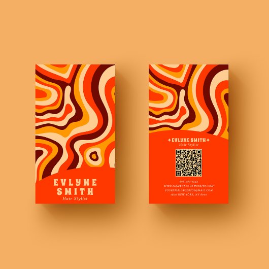Retro Groovy Helder Sinaasappel QR Code Bold Boho Visitekaartje
