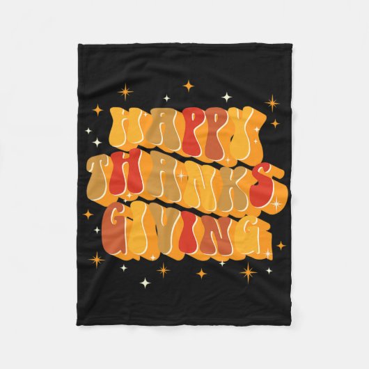 Retro Groovy Herfst Dankbare Vibes Happy Thanksgiv Fleece Deken (Voorkant)